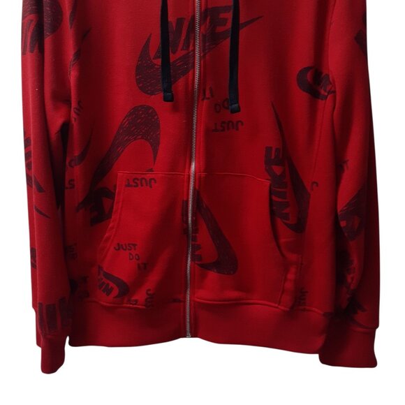 Nike Just Do It All-Over Print Logo Full-Zip Hoodie Mens Size Small Red - Picture 5 of 7